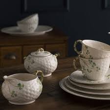 Belleek Classic 1880 - Gold Shamrock Teapot Sugar and Cream ...