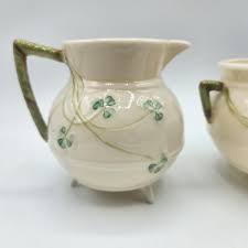 VTG Belleek Irish Porcelain Shamrock Cauldron Sugar Pot & Creamer (1965-1980) | eBay