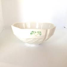 Vintage Belleek Irish Bowl Trellis Pattern Green Shamrocks ...