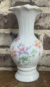 Vintage Ceramic White Vase Hand painted Flowers Gold Trim 10" Tall | eBay