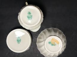 Belleek Porcelain Pottery Bowls Creamer Irish Set 3 Green ...
