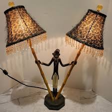 Monkey Bellhop Bamboo Lamp with 2 Lights Leopard print ...