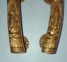 Ganesha Engraving Door Hardware Handle Pair | Brass Front ...