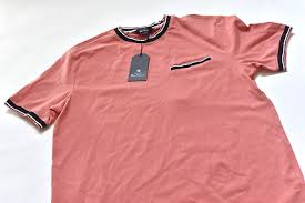 ben sherman men's tee shirt coral pink contrast trim pocket ...