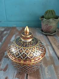 Hand thai Painted Gold Tone Pottery BENJARONG Porcelain cup with Lid Trim 103 | eBay