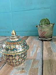 Hand thai Painted Gold Tone Pottery BENJARONG Porcelain cup with Lid Trim 104 | eBay.de