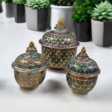 Vintage Set of 3 Porcelain Benjarong ,thai Benjarong Jar With Lid, Vintage Hand Painted,royal Pottery Vase - Etsy