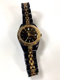 Vintage Benrus Wrist Watch Womens Quartz Black Gold Tone New ...