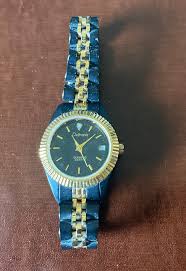 Deltronix Diamond Quartz Womens Watch 40073 Black & Gold ...