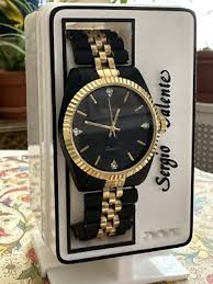 Sergio Valente Mens Dual Tone Black Fluted Gold Bezel Quartz ...