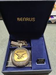 BENRUS Pocket Watch Quartz with Date Eagle Design On Case ...