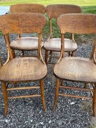 Antique Enamel Top Table w/ Extendable Leaves + Four Wooden Chairs - Sherwood Auctions