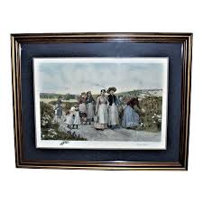 Late 20th Century "Berry Pickers" Figurative Landscape ...