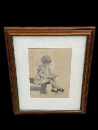 Framed Watercolor Artwork of a Girl Sitting on a Fence Reading a Book | eBay