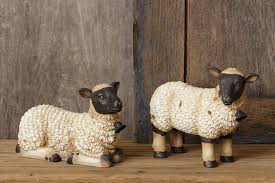New Primitive Antique Style SHEEP FIGURINE Lamb Figures Bells SET 2 Country | eBay