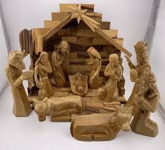 12 Pc Zacharia Bros Olive Wood Nativity Crèche Hand Carved ...