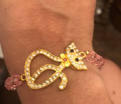 Gold Crystal Kitty Cat Pink Crystal Elasticized Bracelet - Etsy
