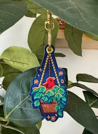 Happy Houseplant Keychain – Embroidered Red Bird & Hanging ...