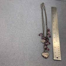 Purple Gunmetal Silver Necklace Heart Pendant Swirled Faceted Double | eBay