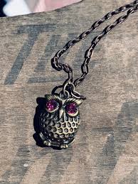 Bronze Owl Necklace: Vintage-inspired Pendant With Purple ...