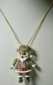 Colorful Rhinestones Smiling Santa Pin / Pendant Goldtone ...