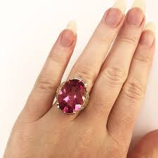 16.5 ctw Natural Pink Topaz & Diamond 14k Yellow Gold Big ...