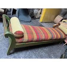 19thc Green Painted Green Day Bed W/ Custom Made Rag Rug Cushions | Chairish