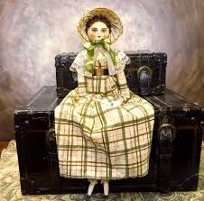 18" Regency Style Primitive Doll, Bonnet, Gloves, Jewelry ...