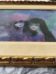 Pastel 1960s Signed Doris Lightman Framed Painting Two Women ...