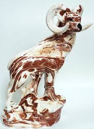 14" VINTAGE ALASKAN CLAY SWIRL POTTERY BIG HORN SHEEP RAM ...