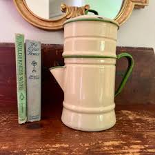 Vintage Enamelware Coffee Percolator "biggin" Tan With Green Trim - Large - Etsy