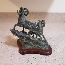 Vintage Hollow Bronze Bighorn Sheep Sculpture Heavily Patinad 2 Rams 9" Tall | eBay
