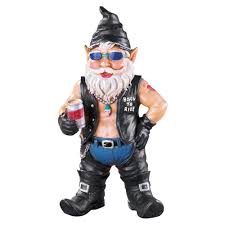 Biker Gnome Statue - Garden Decor Figurine with Motorcycle Gear