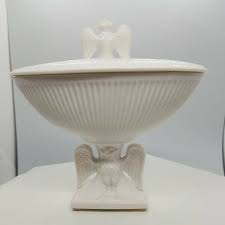 Vtg White Porcelain Eagle Pedestal Covered Candy Dish With ...