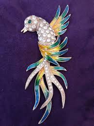 Large Bird of Paradise Brooch Gold Tone With Gold/Green ...