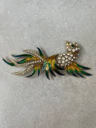 Vintage Bird Gold Tone Metal Rhinestone Brooch - Etsy