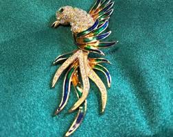 1 Vintage Bird of Paradise Pin 5 1/2 "with Emerald Green and ...