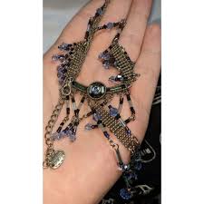 Blue And Silver Abstract Fringe Necklace | eBay