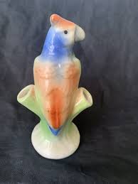 Vintage Parrot Bird Triple Bud Vase Red Dime Mark ...