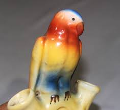 Czech Pottery Parrot on Tree Czechoslovakia Bird Red Dime ...