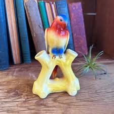 Vtg 1930s Czech Parrot Bird Bud Vase, Bird on Stump, Made in ...
