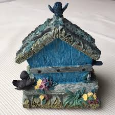 Vintage Birdhouse Music Box Painted Resin Birds Flowers ...