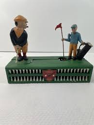 Cast Iron Metal Mechanical Bank Golfer Birdie Putt Caddie ...