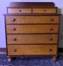 Lot Detail - Nice Chest with Offset Top and Backsplash - Birdseye Maple Drawer Fronts - Wood Pulls - Turnip Style Feet - 2 Small Drawers over 4 Drawers - Chest Measures 42" Tall 39 1/2" by 18 1/2" - Not...