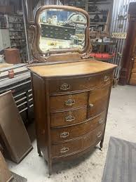 Oak Bow Front Highboy w/ Mirror | eBay