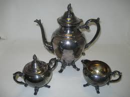 Silver Plate 4 Piece Tea Pot Creamer Sugar Bowl Lid 4 ...