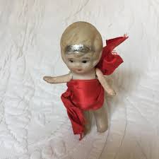 Vintage 3 1/2" Porcelain or Bisque Flapper Doll With Red ...