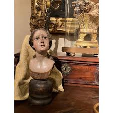 Italian Artist, Carved Polychrome Female Bust Sculpture ...