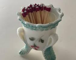 Antique EAPG White Opaline, Hand Painted Toothpick/matchstick Holder With Green Leaf Feet - Etsy