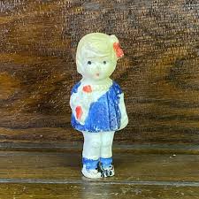 Kewpie Penny Doll Blue Dress Red Bow Holding a Doll of Her Own 3" Tall Bisque Porcelain Great Gift - Etsy Australia